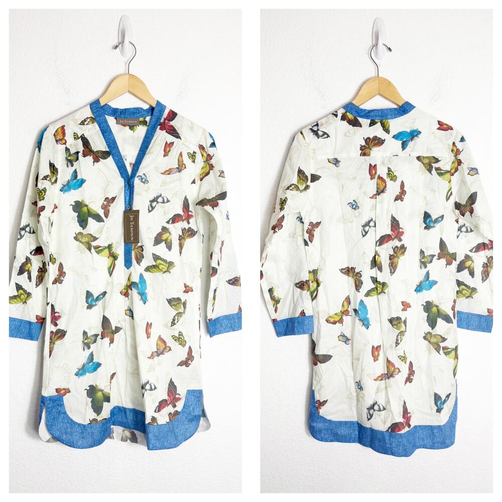 NWT Jim Thompson Button Down Tunic Size 6 Butterfly Print Cotton Lightweight
